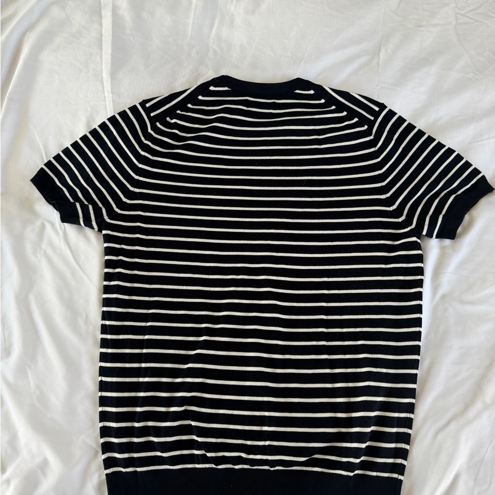 Classic Nautical Striped Navy and White Short-Sleeve Knit Shirt Men’s Large - Picture 3 of 4